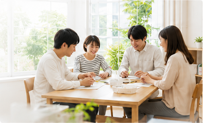 アテリアで活動する利用者とスタッフ